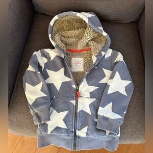 Mini Boden star zip up shaggy hoodie jacket | size 3-4Y